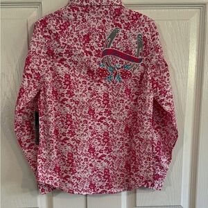 Pink Floral Long Sleeve Shirt with Horseshoe Design